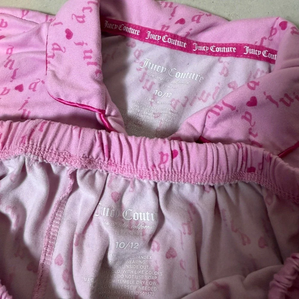 Juicy Couture Pink Logo Heart Pajama Set Short Sleeve Shirt & Shorts Size 10/12